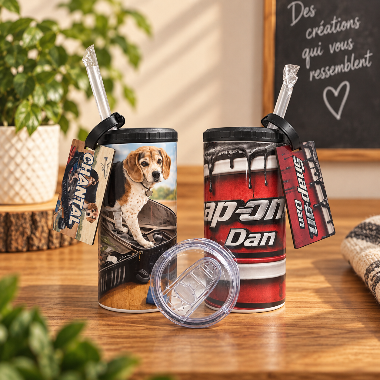 Can cooler personnalisé 16 oz — 2 couvercles