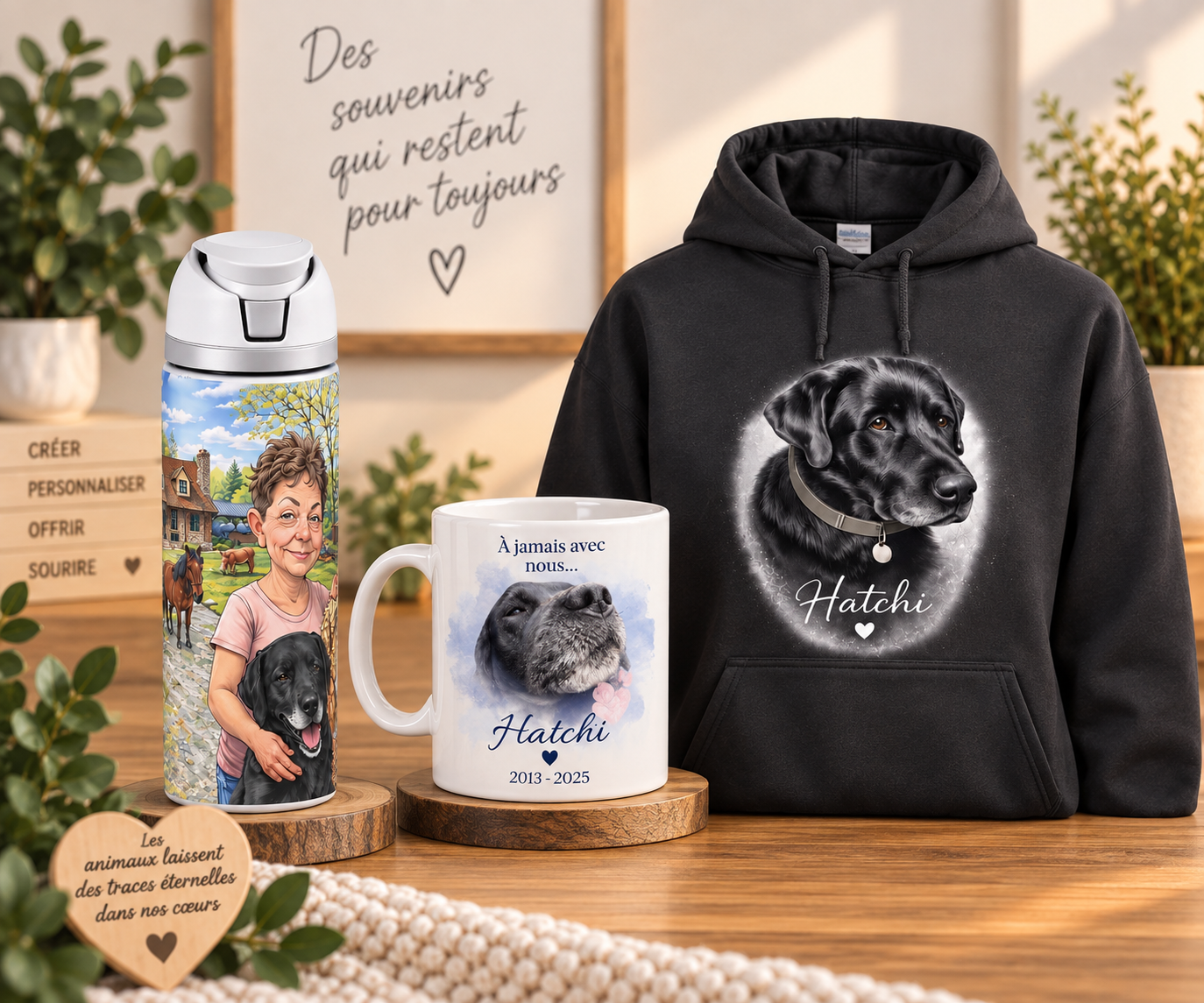 Ensemble souvenir personnalisé pour un animal (tumbler, tasse, hoodie)